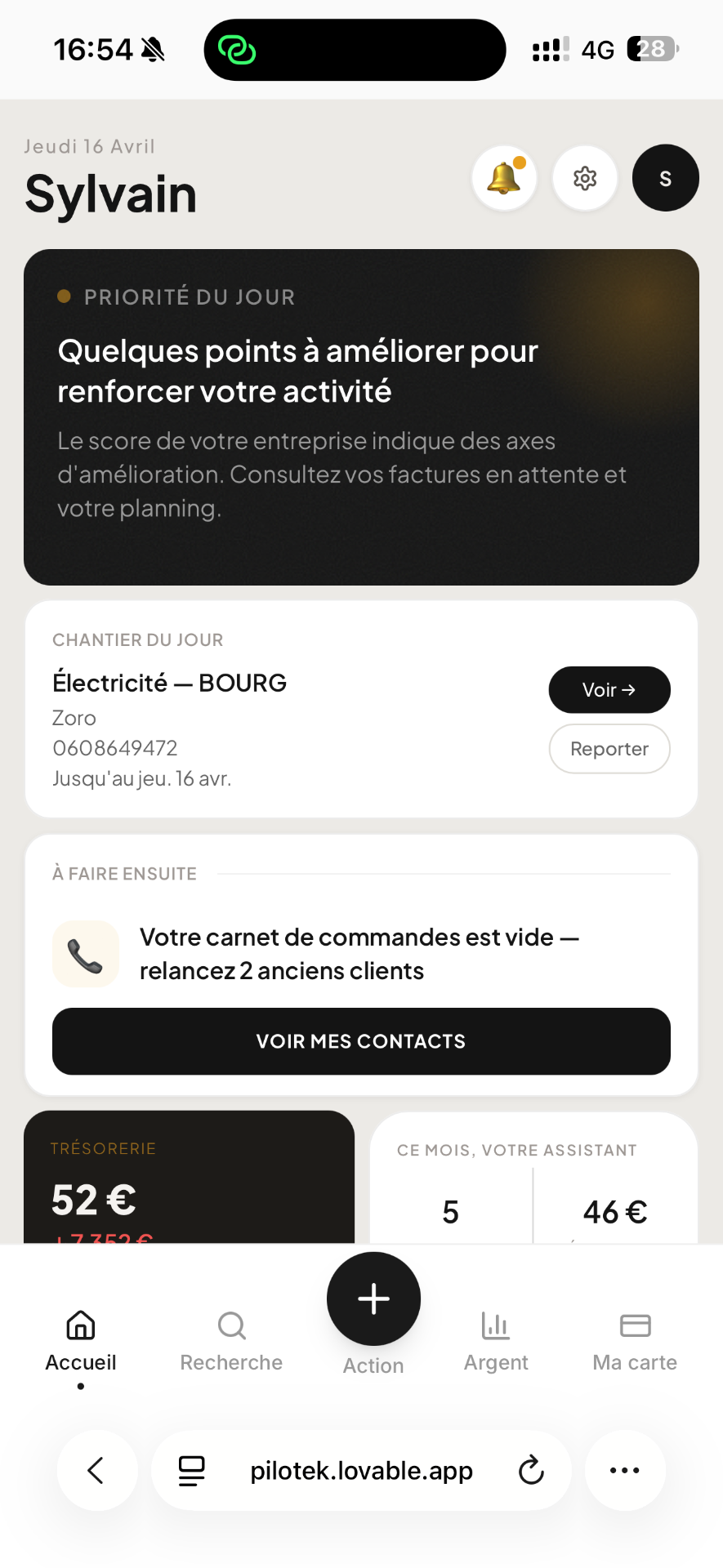 Interface PilotekAI — assistant IA BTP